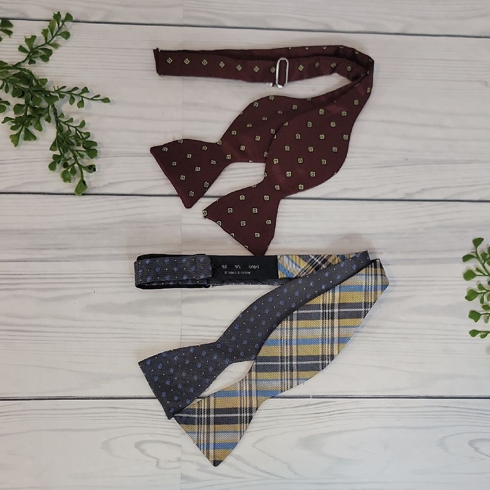 Vintage Ben Sherman Bow Tie Set - Brown, Blue, and Yellow